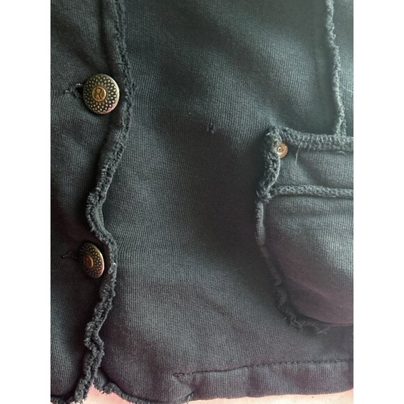 R Jeans Black Grunge Jacket L Tailored Fit Button Front Distressed Edge READ - Picture 10 of 14